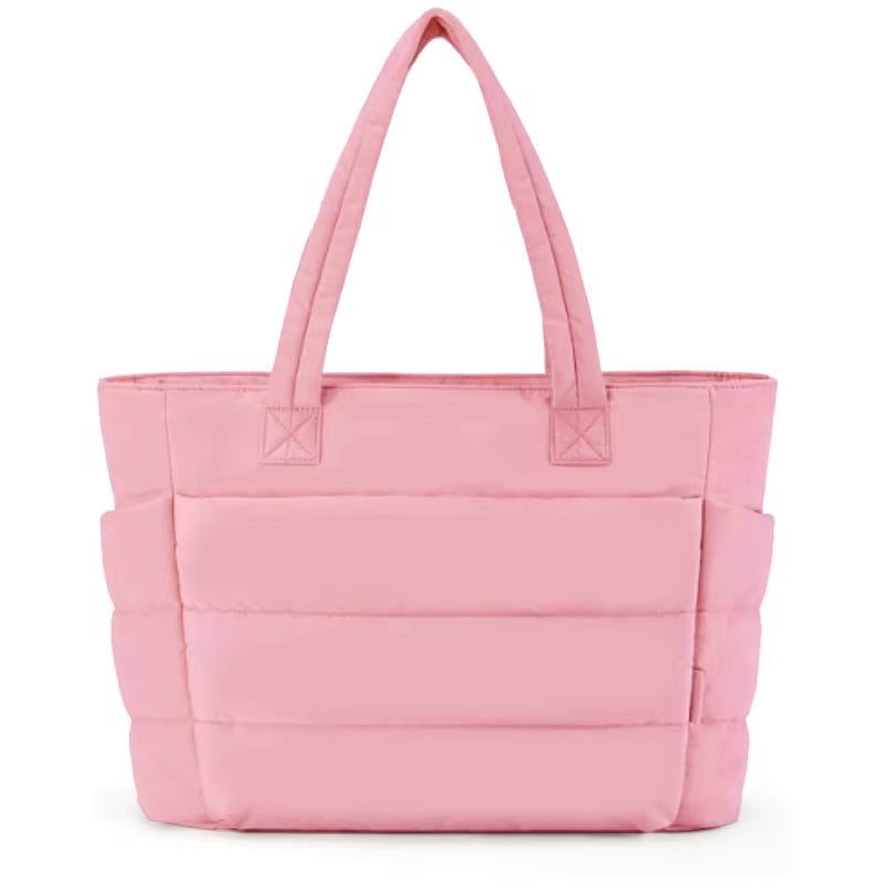 Women'S Bubble Tote Bag Cotton Padded Female Quilting Puffy Handbag Shoulder Shopper Solid Color Handle Bag Versatile Daily Bags
