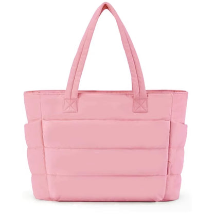 Women'S Bubble Tote Bag Cotton Padded Female Quilting Puffy Handbag Shoulder Shopper Solid Color Handle Bag Versatile Daily Bags